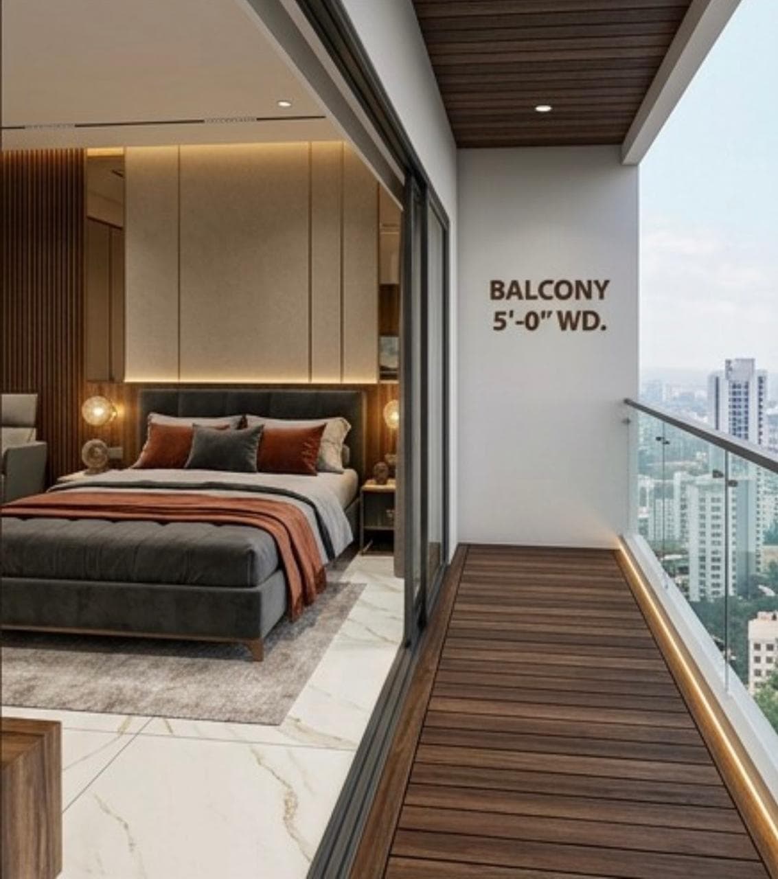 Studio bedroom with balcony